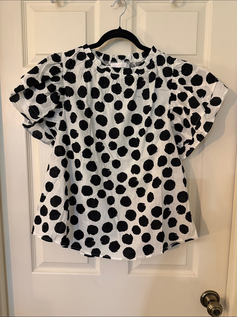 Ces Femme Black and White Polka Dot Ruffle Sleeve Top